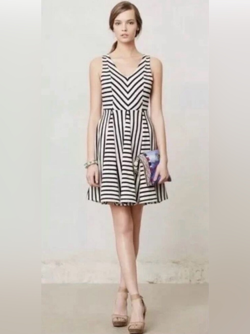 Anthropologie Saturday Sunday Sleeveless Striped Fit & Flare Mini Dres Sz Sm